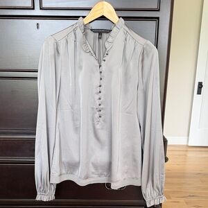 Women's Long-Sleeve Ruffle Henley Shirt - Gray